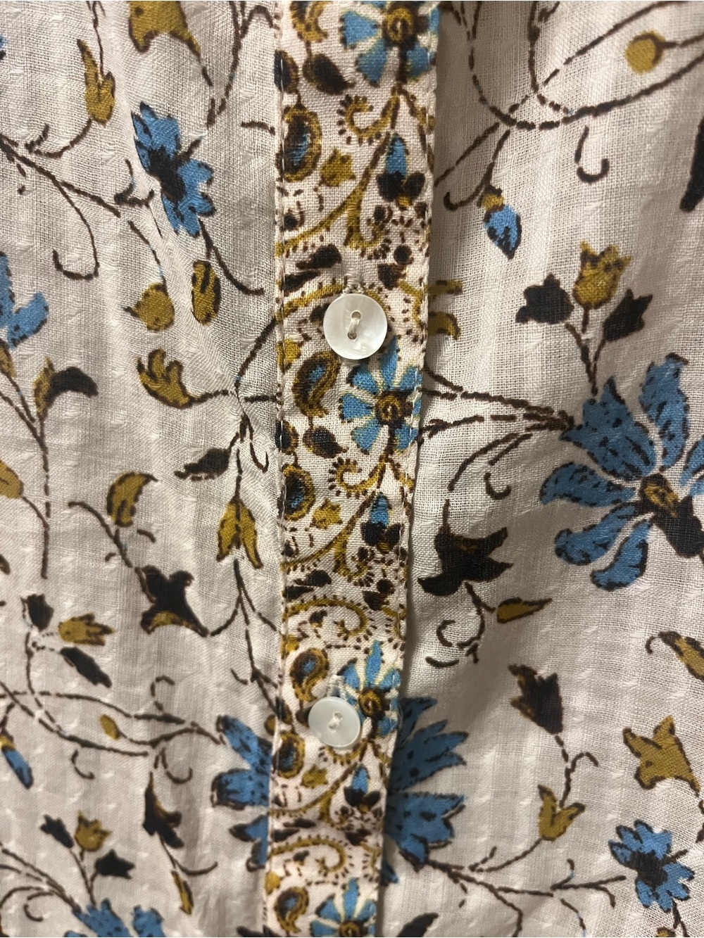 Sundance Boho Floral Button Front Blouse Women’s Size Medium Blue Ruffle Collar - Picture 5 of 9